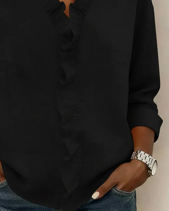 Charlotte | Ruffle Blouse with V-Neck and Long Sleeves