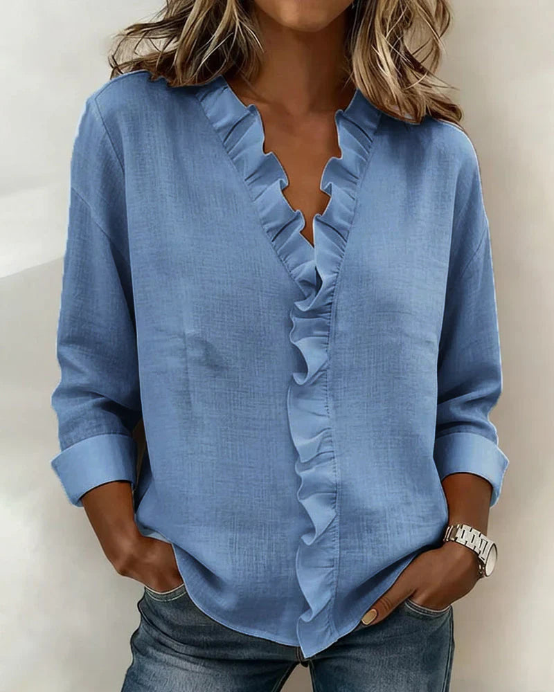 Charlotte | Ruffle Blouse with V-Neck and Long Sleeves