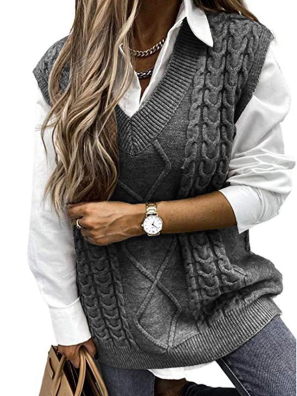 HANNAH™ - Preppy Textured V Neck Knit Vest for Fall & Winter Layering