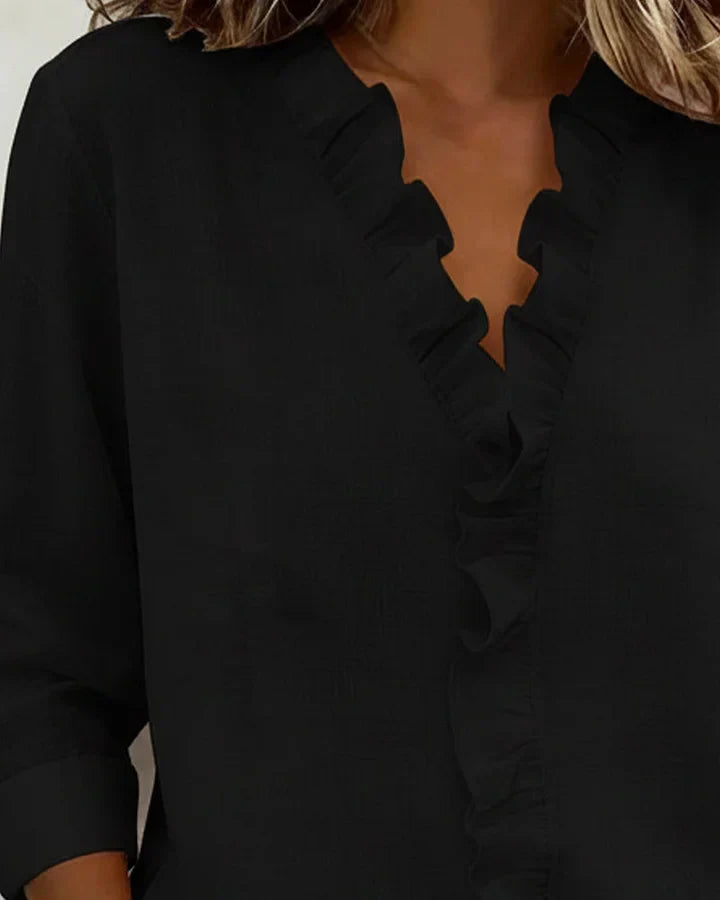 Charlotte | Ruffle Blouse with V-Neck and Long Sleeves