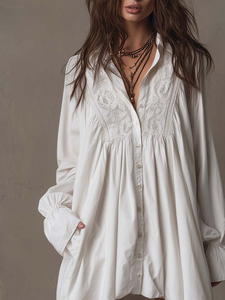 Judith | Retro Lace Irregular Hem Long-Sleeve Dress