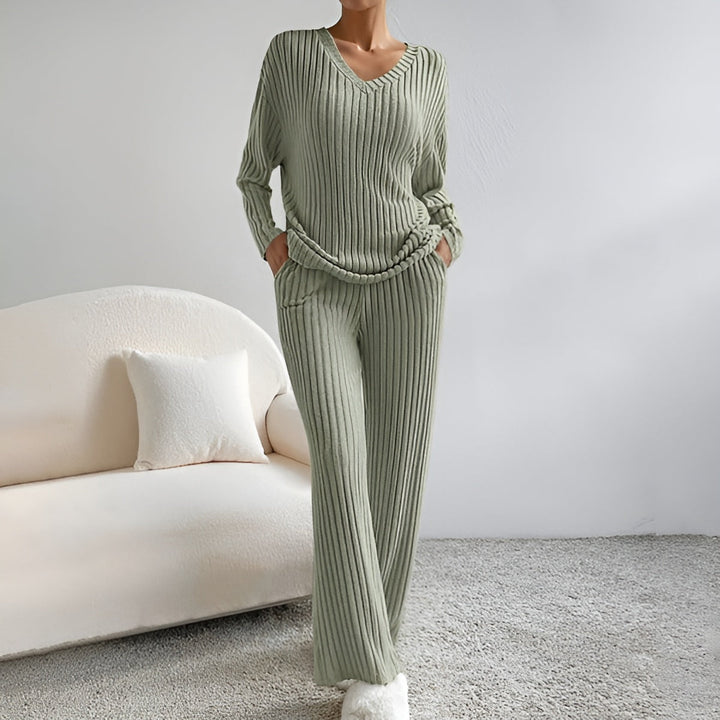 IRENE™ – Ribbed V-Neck Sweater Set