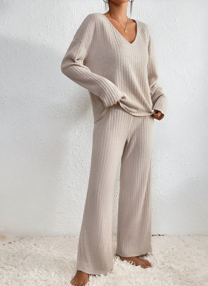IRENE™ – Ribbed V-Neck Sweater Set