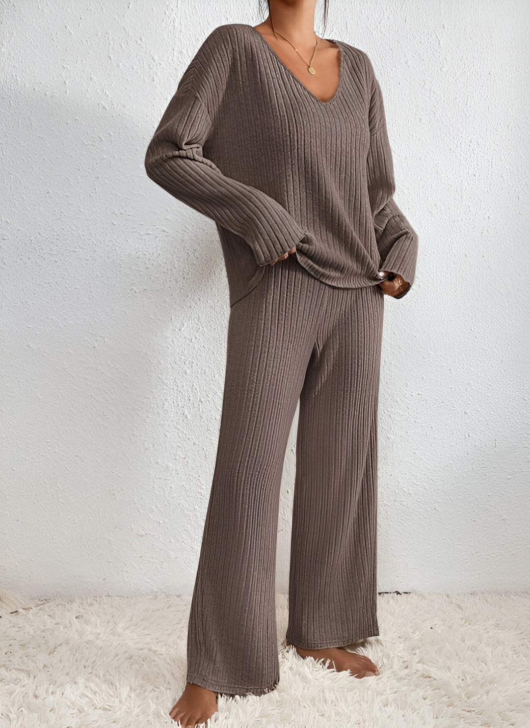 IRENE™ – Ribbed V-Neck Sweater Set