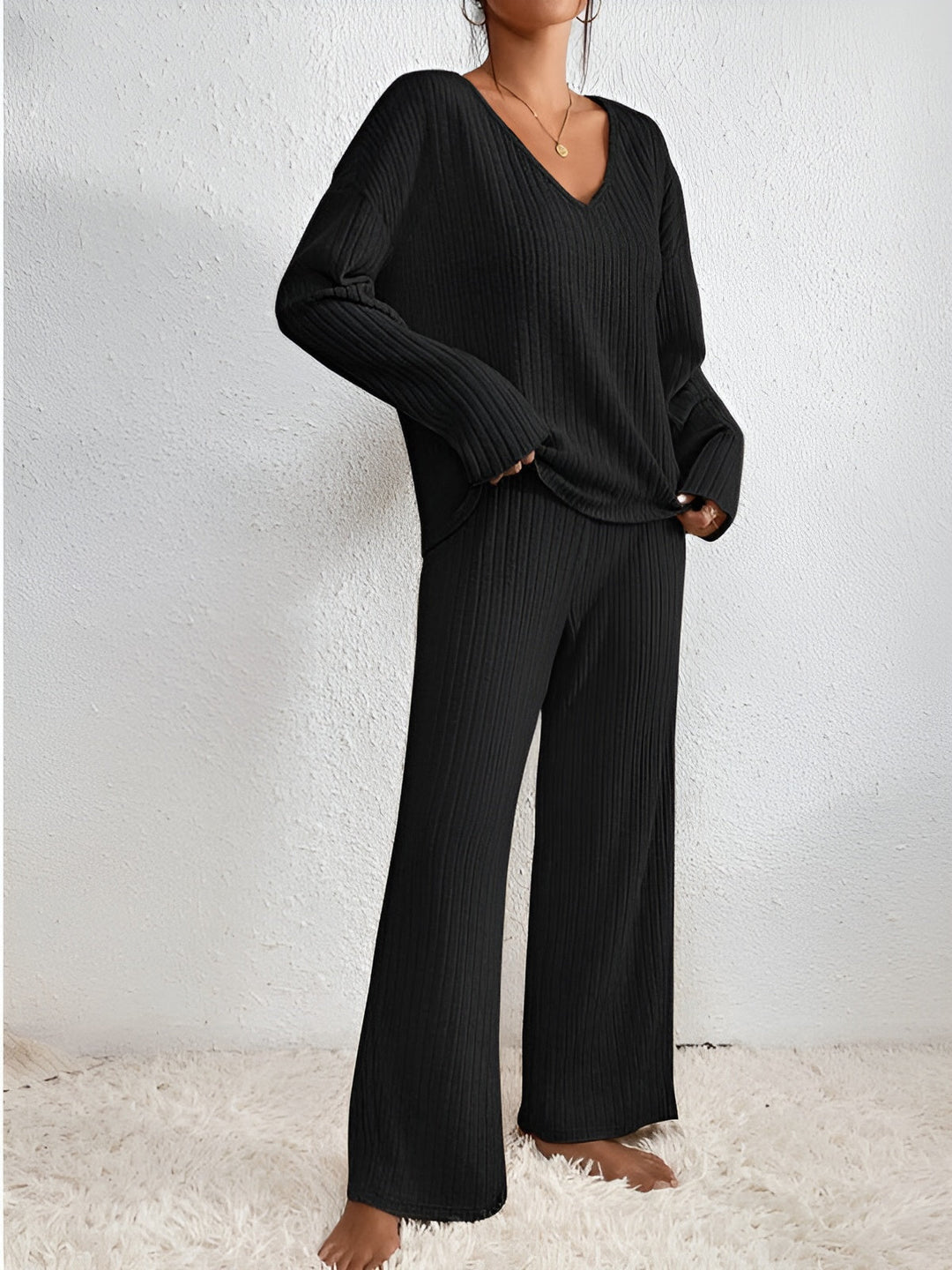 IRENE™ – Ribbed V-Neck Sweater Set