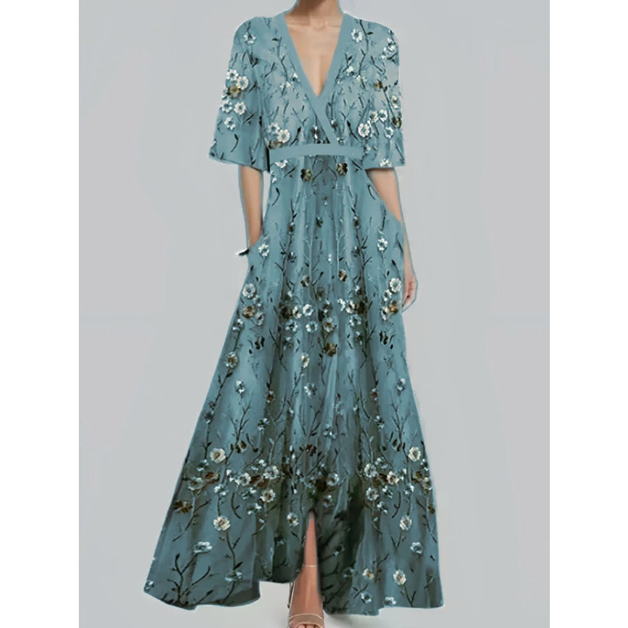 LOIS™ – Floral Print Half Sleeve Maxi Dress