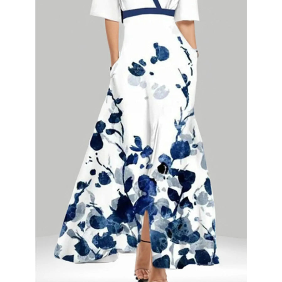 LOIS™ – Floral Print Half Sleeve Maxi Dress
