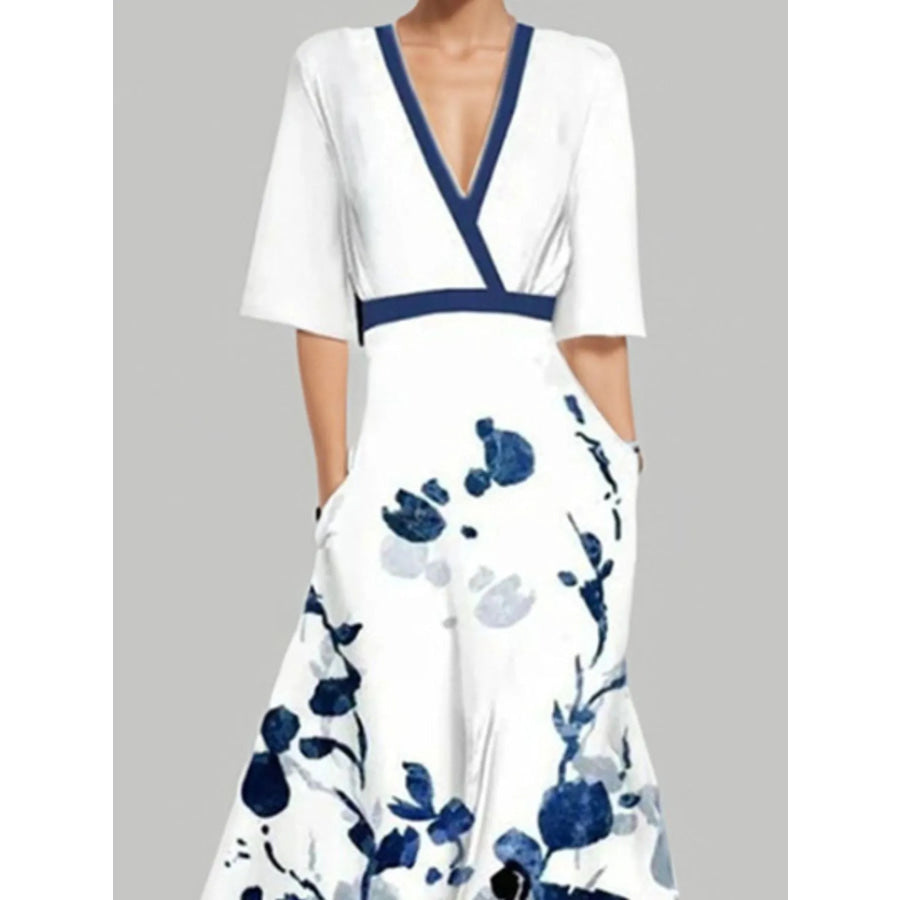 LOIS™ – Floral Print Half Sleeve Maxi Dress