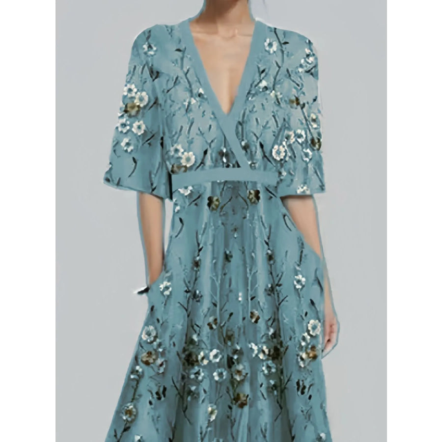 LOIS™ – Floral Print Half Sleeve Maxi Dress