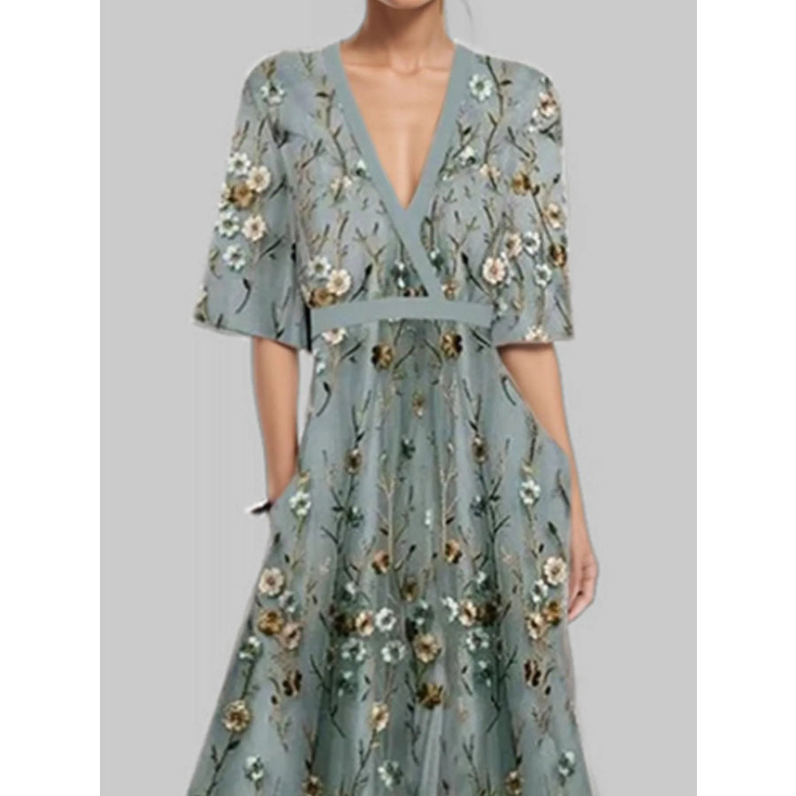 LOIS™ – Floral Print Half Sleeve Maxi Dress