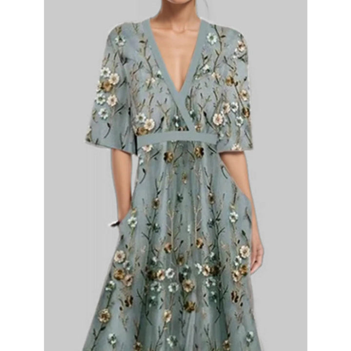 LOIS™ – Floral Print Half Sleeve Maxi Dress