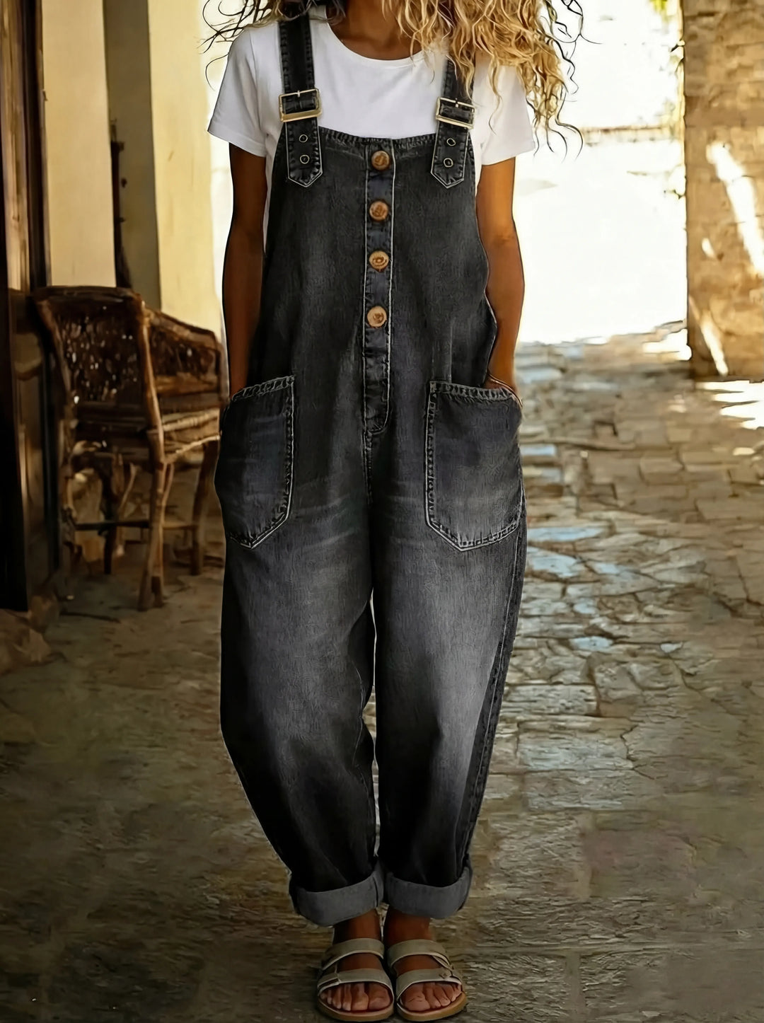Rocio™ - Casual denim jumpsuit with adjustable buckle