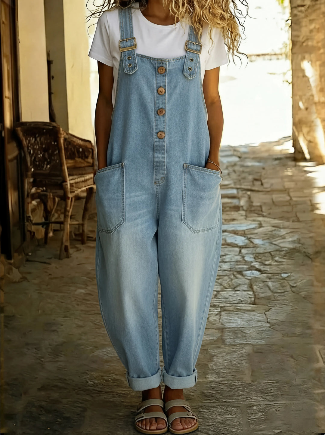 Rocio™ - Casual denim jumpsuit with adjustable buckle