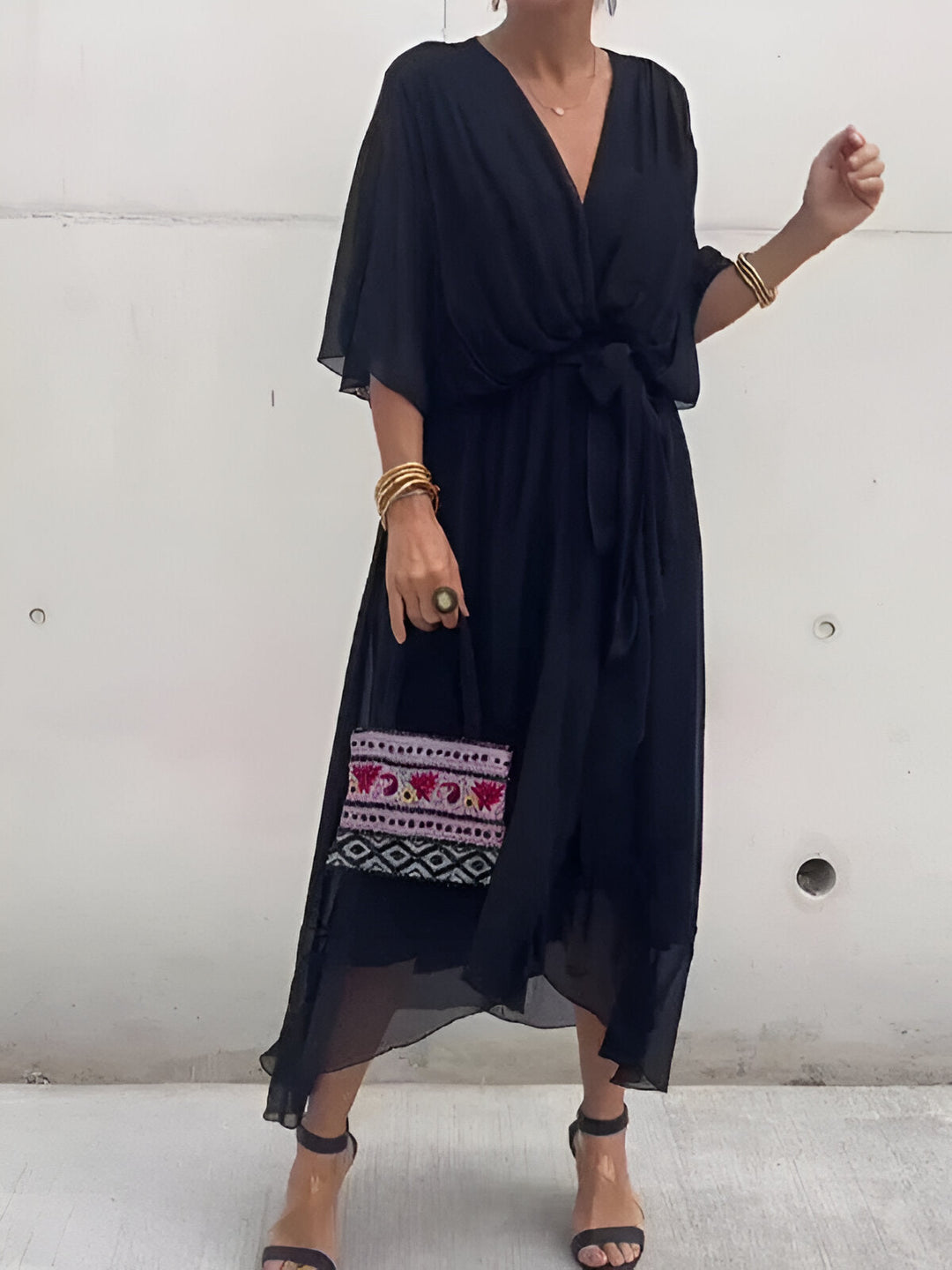 MONICA | CHIFFON DRESS WITH V-NECK