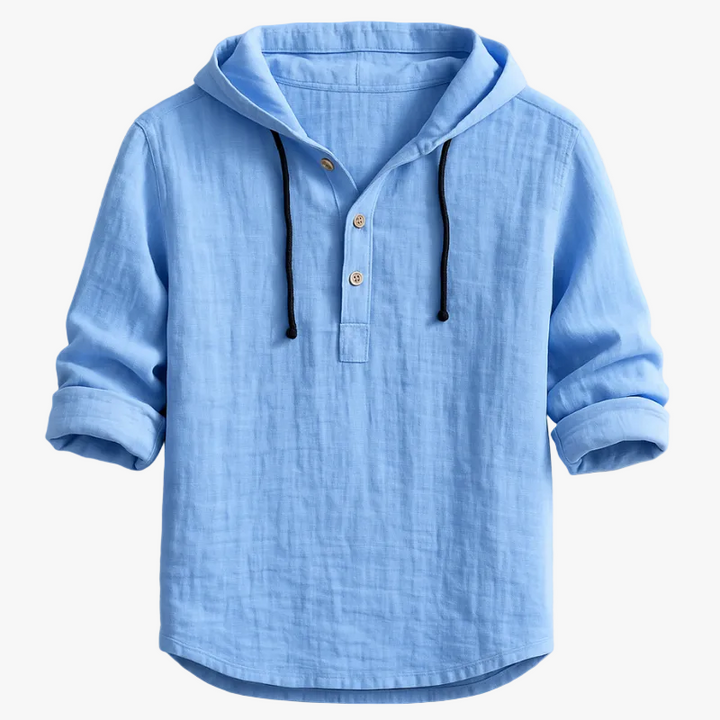 Josh - Hooded Shirt with Button Placket and Drawcords
