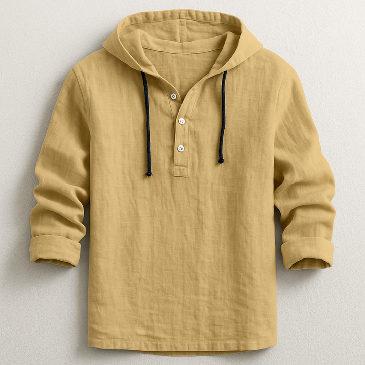 Josh - Hooded Shirt with Button Placket and Drawcords
