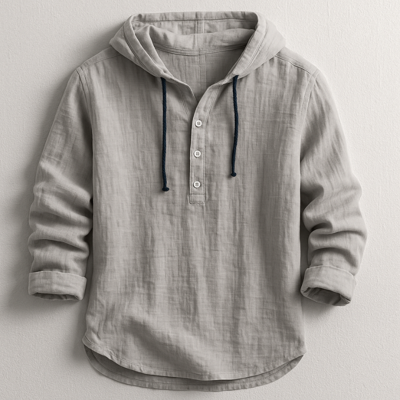 Josh - Hooded Shirt with Button Placket and Drawcords