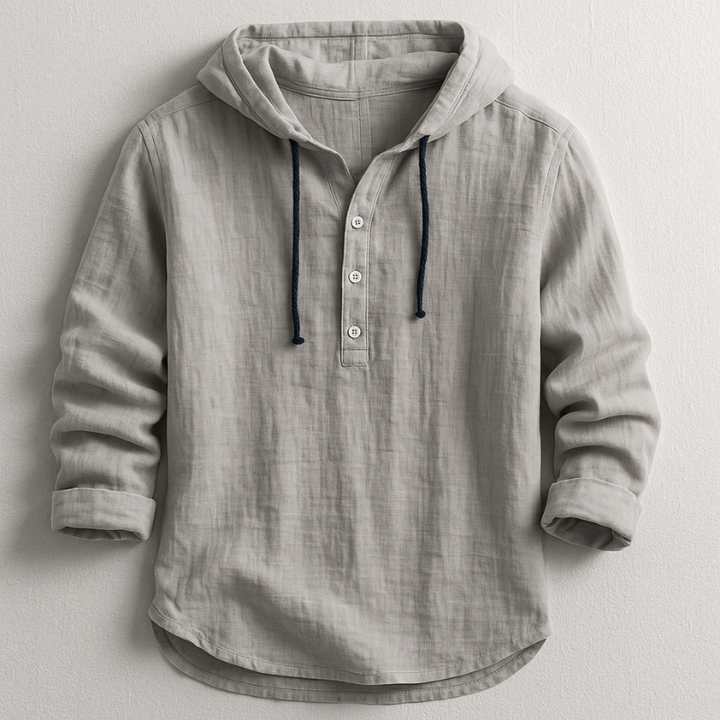 Josh - Hooded Shirt with Button Placket and Drawcords