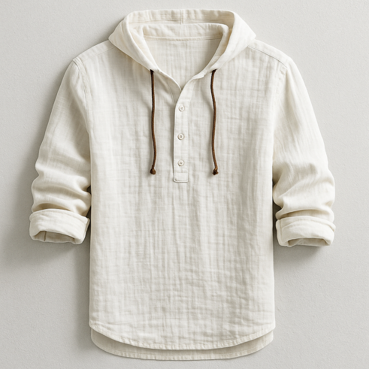 Josh - Hooded Shirt with Button Placket and Drawcords