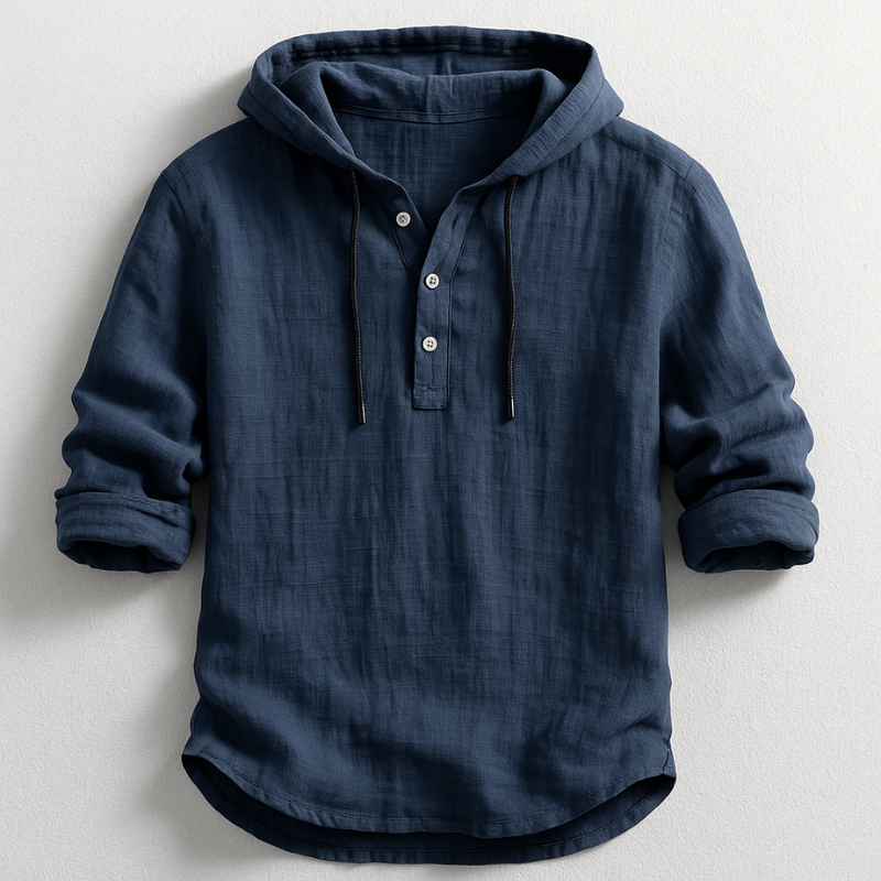 Josh - Hooded Shirt with Button Placket and Drawcords