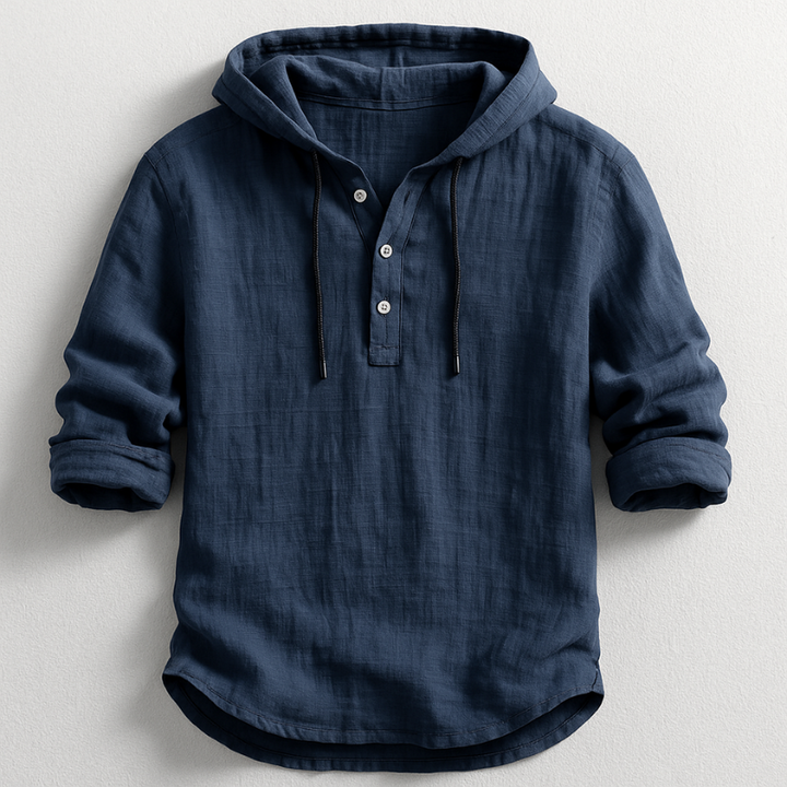 Josh - Hooded Shirt with Button Placket and Drawcords