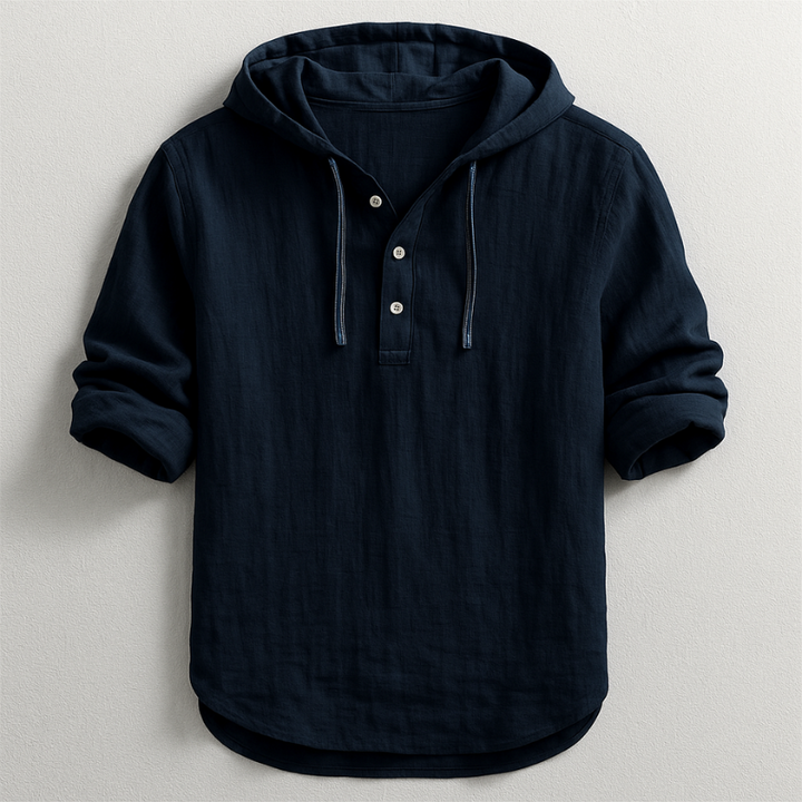 Josh - Hooded Shirt with Button Placket and Drawcords
