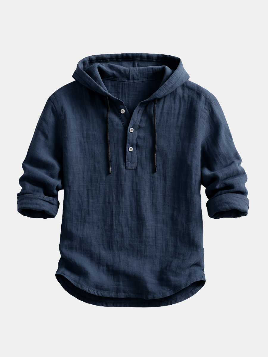 Josh - Hooded Shirt with Button Placket and Drawcords