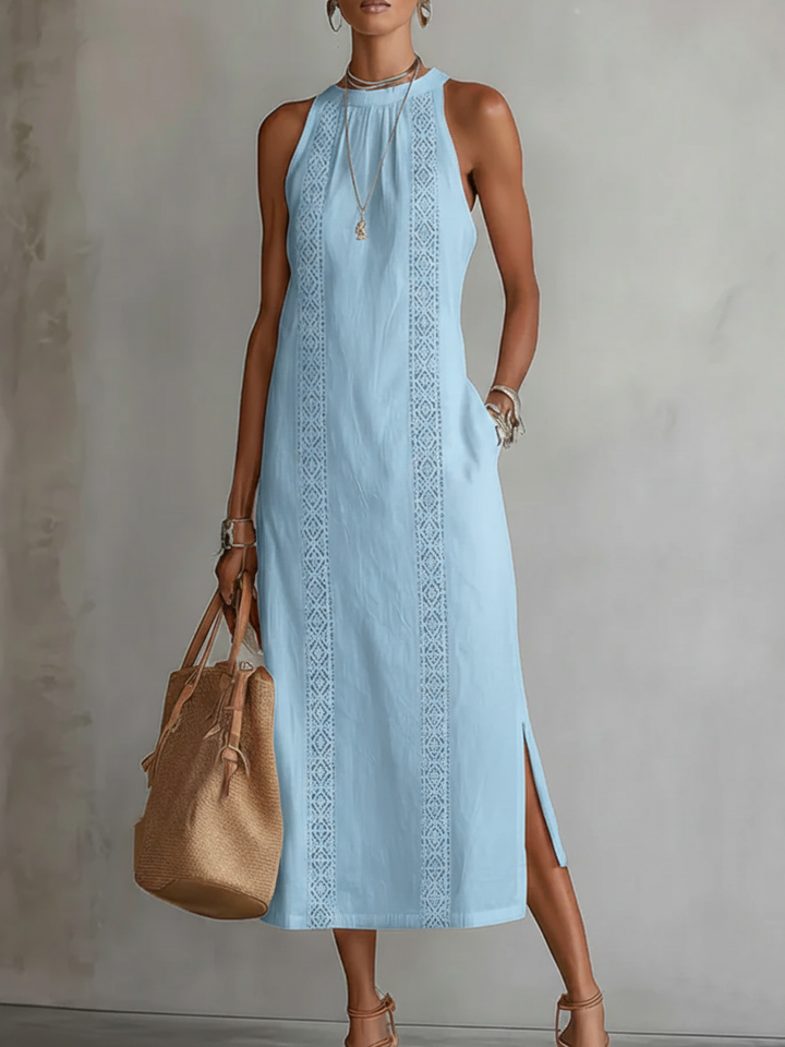 Ruth | Linen-Style Maxi Dress with Mao Collar