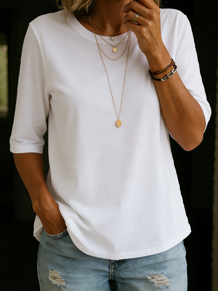 Lydia - Women's Crew Neck 3/4 Sleeve T-Shirt Relaxed Fit Top