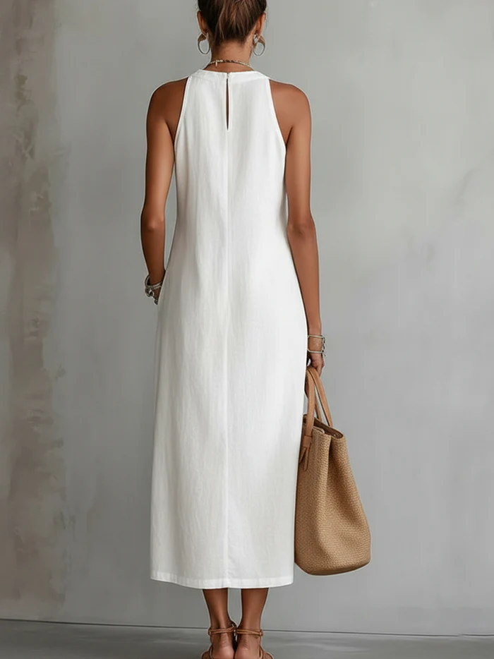 Ruth | Linen-Style Maxi Dress with Mao Collar