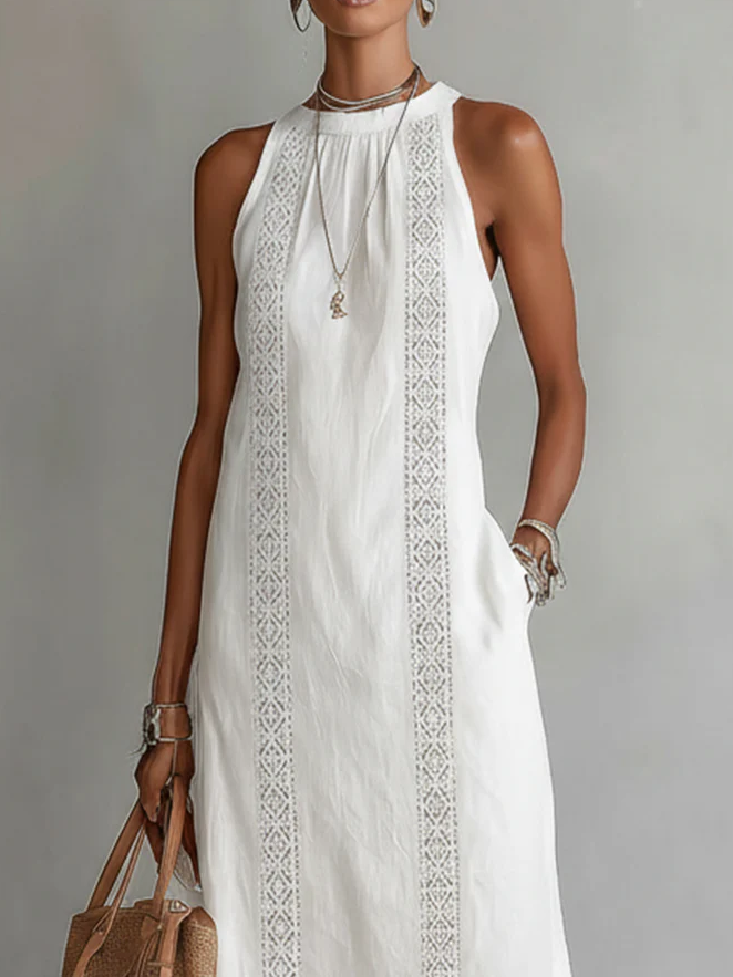 Ruth | Linen-Style Maxi Dress with Mao Collar