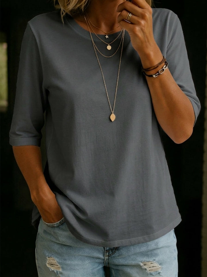 Lydia - Women's Crew Neck 3/4 Sleeve T-Shirt Relaxed Fit Top