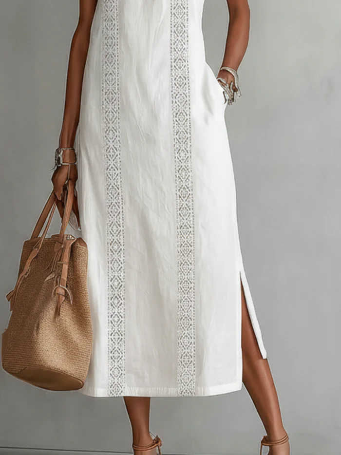 Ruth | Linen-Style Maxi Dress with Mao Collar