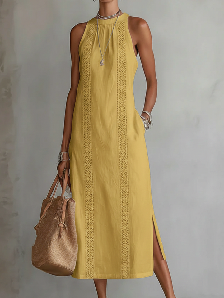 Ruth | Linen-Style Maxi Dress with Mao Collar