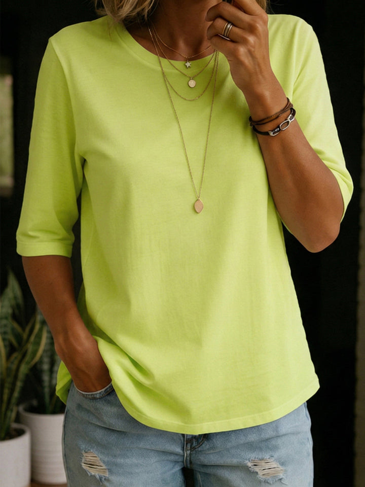 Lydia - Women's Crew Neck 3/4 Sleeve T-Shirt Relaxed Fit Top