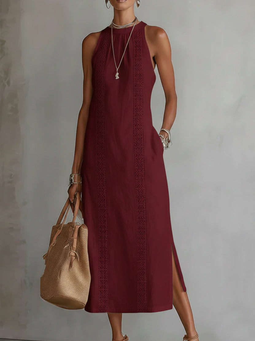 Ruth | Linen-Style Maxi Dress with Mao Collar