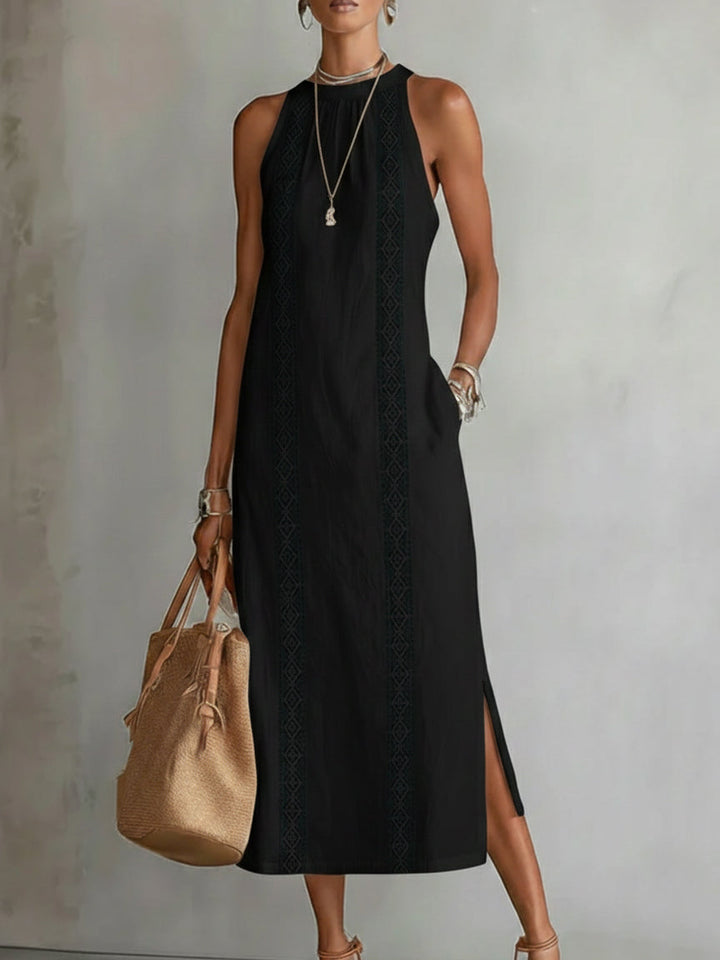 Ruth | Linen-Style Maxi Dress with Mao Collar
